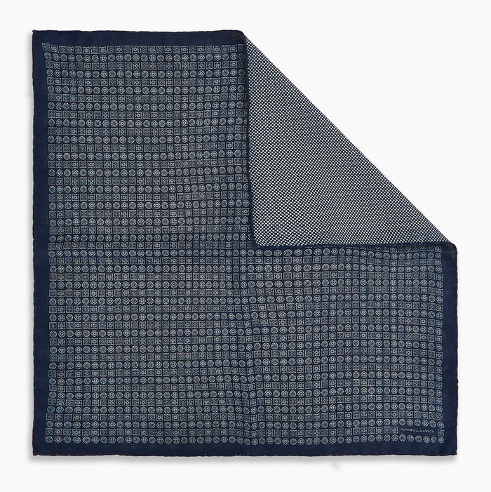 Rosette Navy Pocket Square in Silk Image 5