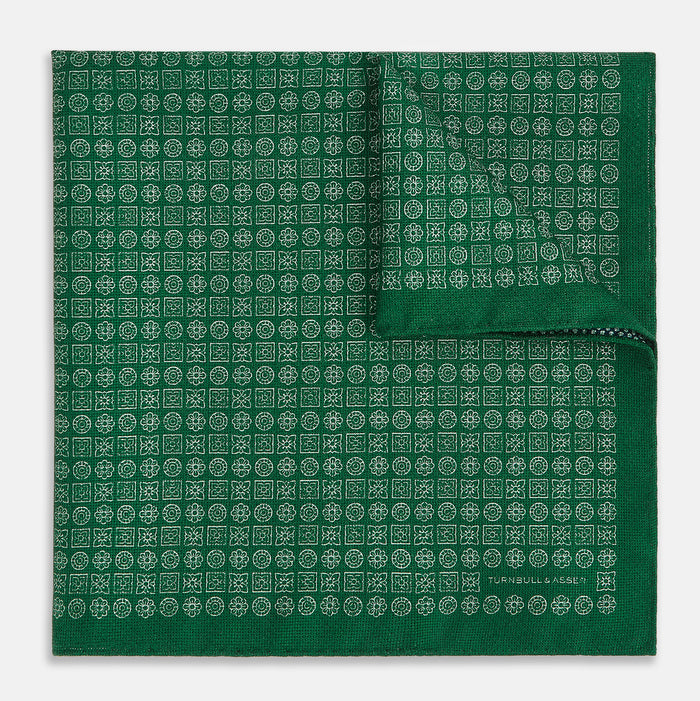 Rosette Green Pocket Square in Silk Image 3