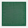 View 5 of product The Rosette Green Pocket Square in Silk by Turnbull & Asser UK features a small geometric medallion pattern and is shown folded to display a contrasting fine black-and-white design on the reverse side.