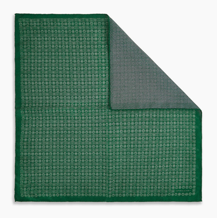 Rosette Green Pocket Square in Silk Image 6