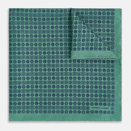 Rosette Green Pocket Square in Silk Image 1