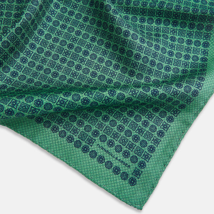 Rosette Green Pocket Square in Silk Image 1