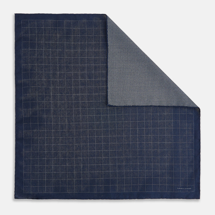 Checked Blue Pocket Square in Silk Image 3