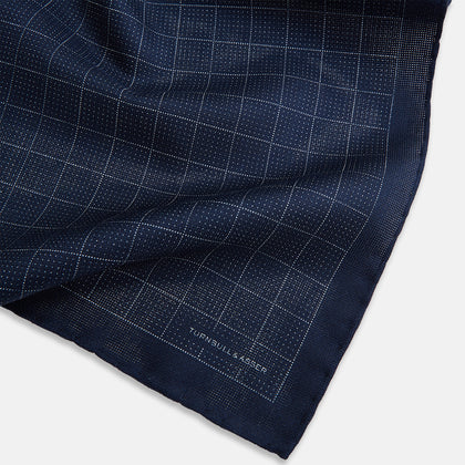 Checked Blue Pocket Square in Silk Image 2