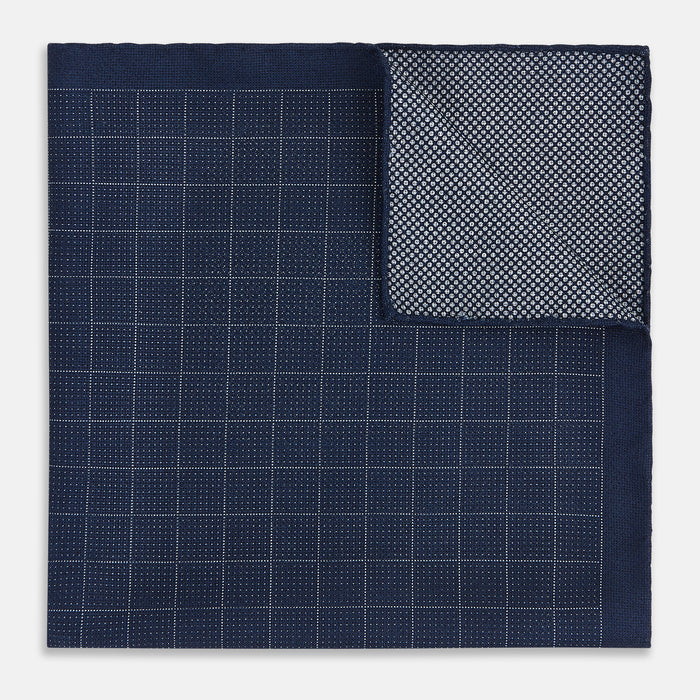 Checked Blue Pocket Square in Silk Image 2