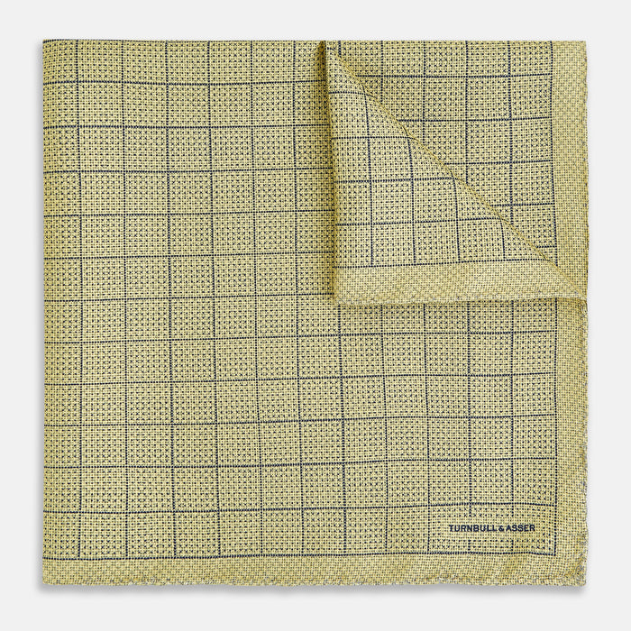 Checked Yellow Pocket Square in Silk
