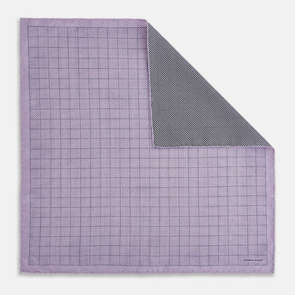 Checked Lilac Pocket Square in Silk