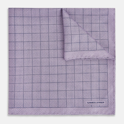 Checked Lilac Pocket Square in Silk Image 1