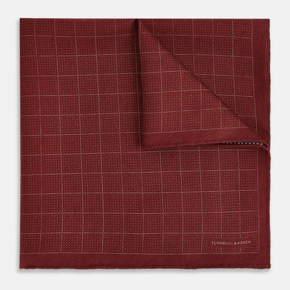 Checked Burgundy Pocket Square in Silk Image 1