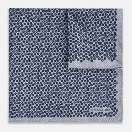 Floral Blue Pocket Square in Silk Image 1