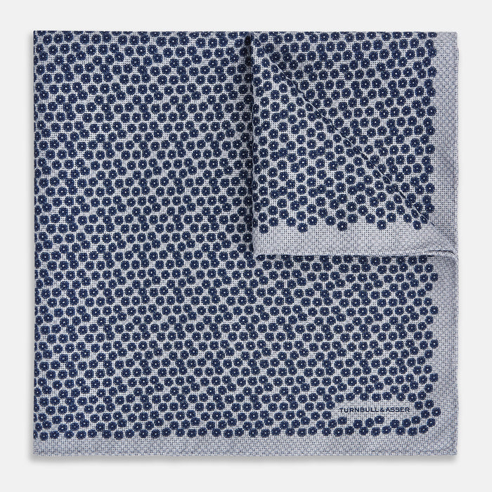 Floral Blue Pocket Square in Silk