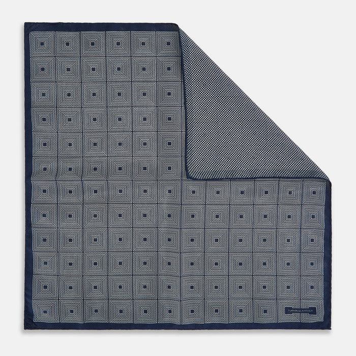 Geometric Navy Tile Pocket Square in Silk Image 2