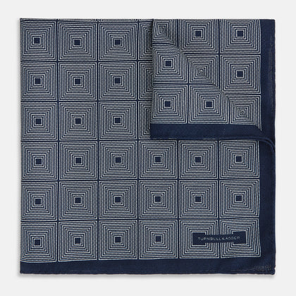 Geometric Navy Tile Pocket Square in Silk Image 1