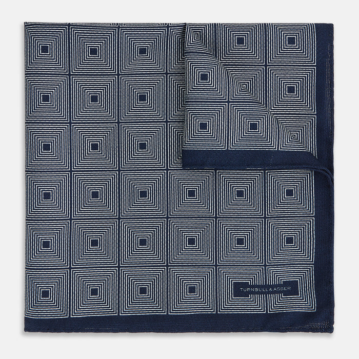 Geometric Navy Tile Pocket Square in Silk