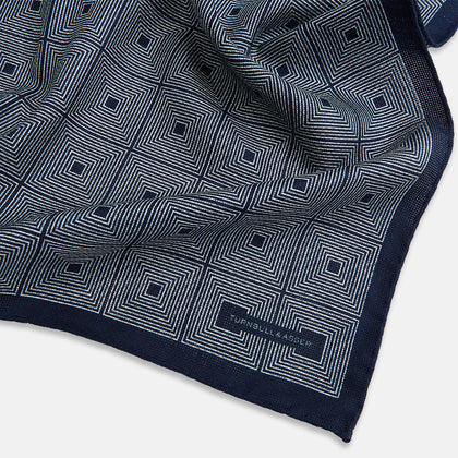 Geometric Navy Tile Pocket Square in Silk Image 2