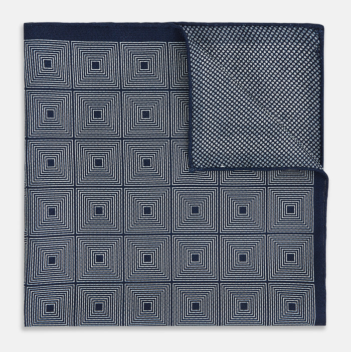 Geometric Navy Tile Pocket Square in Silk Image 3