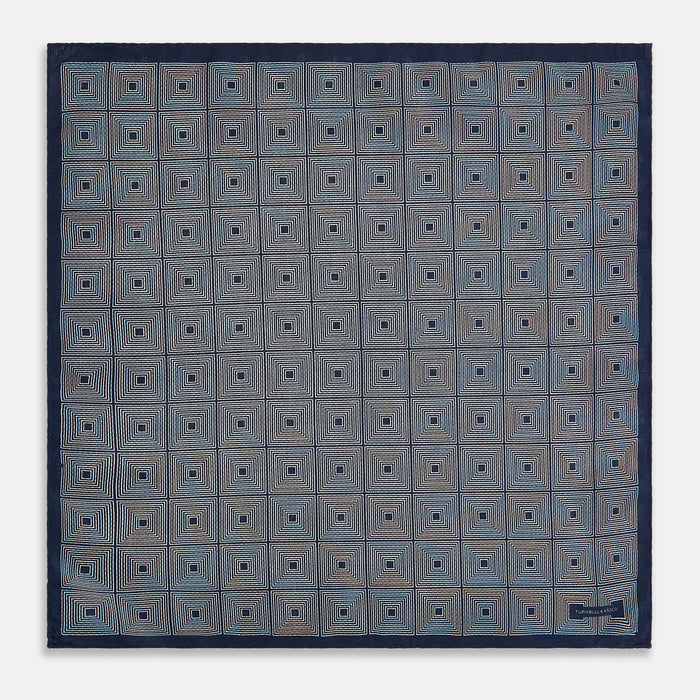Geometric Navy Tile Pocket Square in Silk Image 4