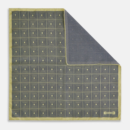 Geometric Yellow Tile Pocket Square in Silk