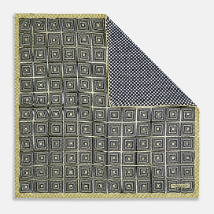 Geometric Yellow Tile Pocket Square in Silk Image 2