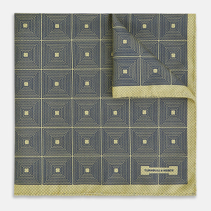 Geometric Yellow Tile Pocket Square in Silk Image 1