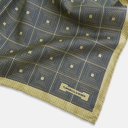 Geometric Yellow Tile Pocket Square in Silk Image 2