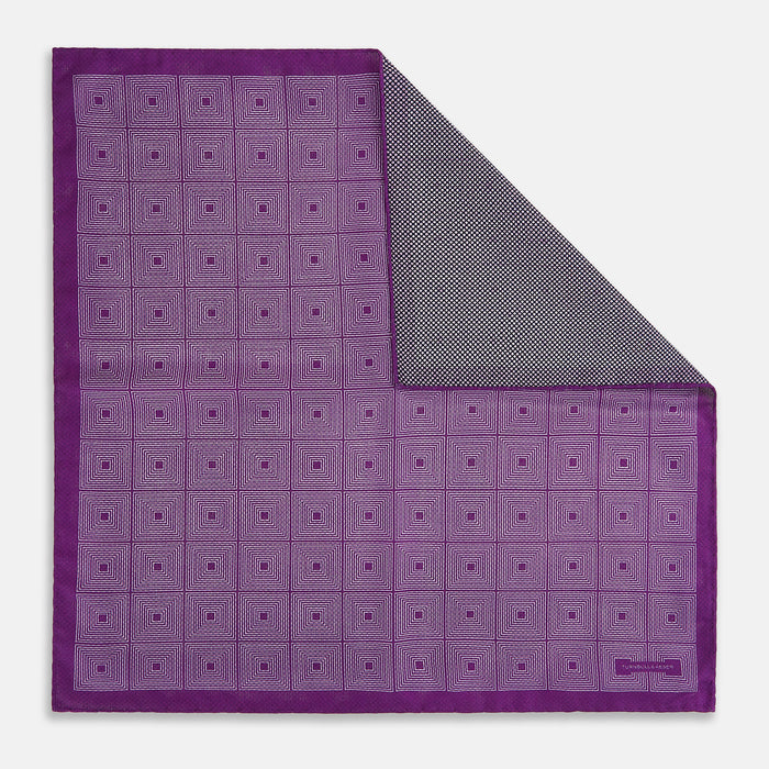 Geometric Purple Tile Pocket Square in Silk Image 2