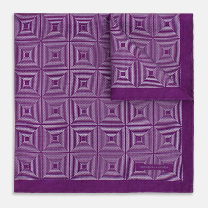 Geometric Purple Tile Pocket Square in Silk Image 1