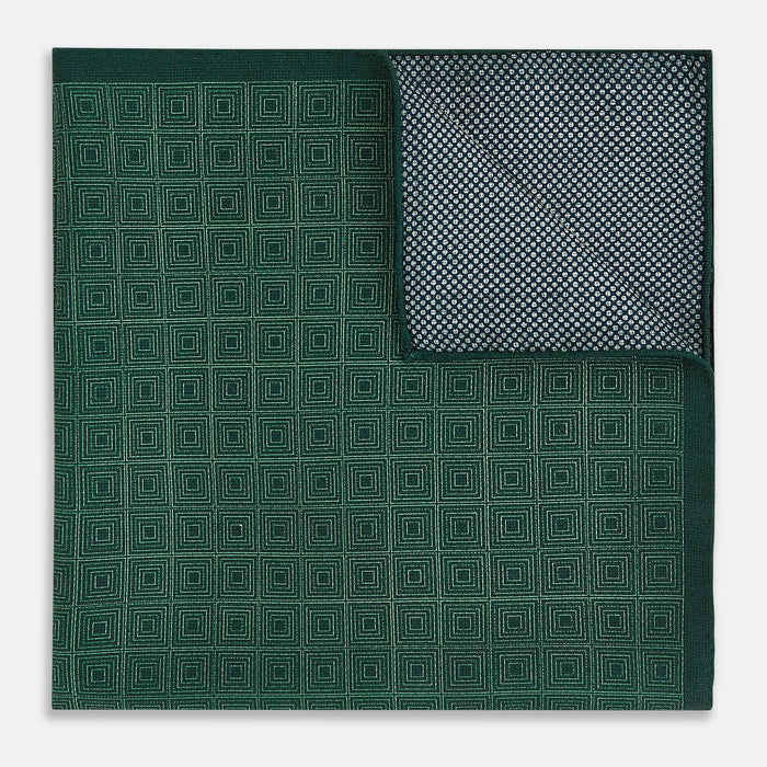 Geometric Green Tile Pocket Square in Silk Image 3