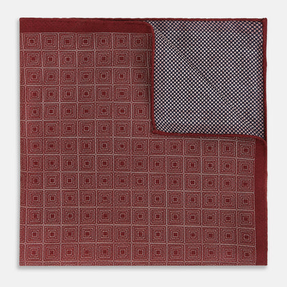 Geometric Burgundy Tile Pocket Square in Silk Image 1