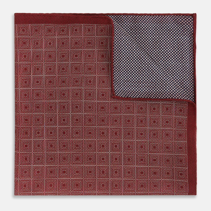 Geometric Burgundy Tile Pocket Square in Silk Image 2