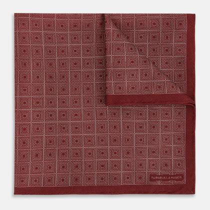 Geometric Burgundy Tile Pocket Square in Silk Image 3