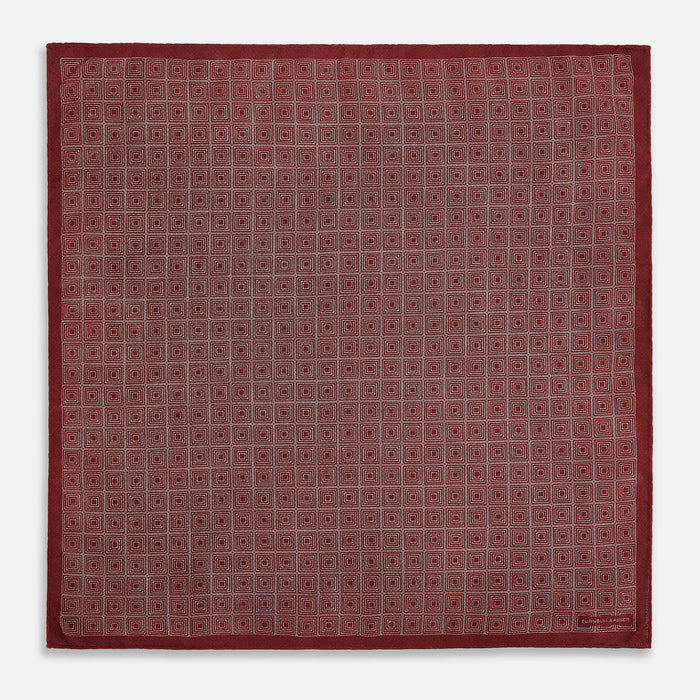 Geometric Burgundy Tile Pocket Square in Silk Image 4