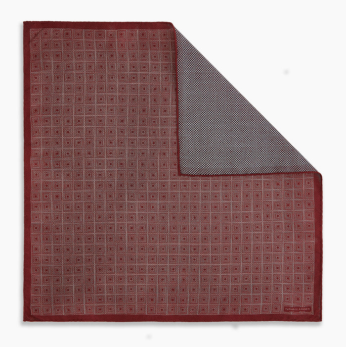 Geometric Burgundy Tile Pocket Square in Silk Image 6