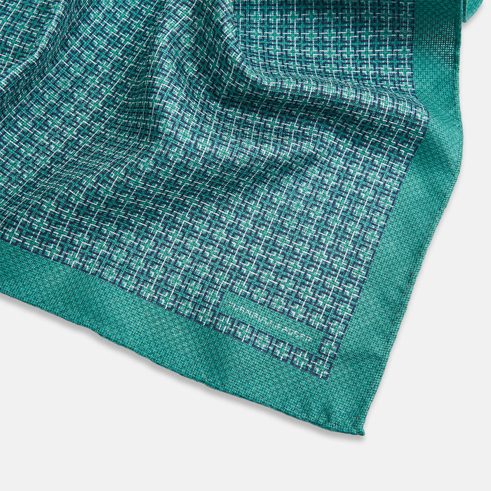 Geometric Green Pocket Square in Silk Image 1