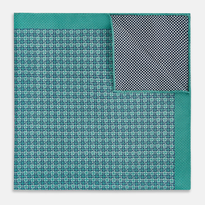 Geometric Green Pocket Square in Silk Image 3