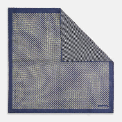 Geometric Blue Pocket Square in Silk