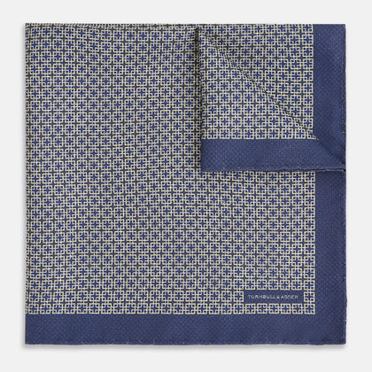 Geometric Blue Pocket Square in Silk Image 1
