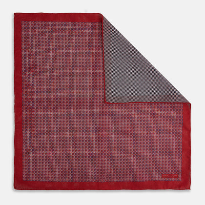 Geometric Red Pocket Square in Silk