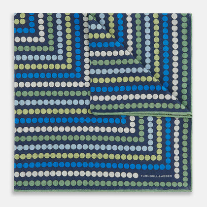 Oxford Blue Dots and Floral Tile Double-Sided Silk Pocket Square Image 1