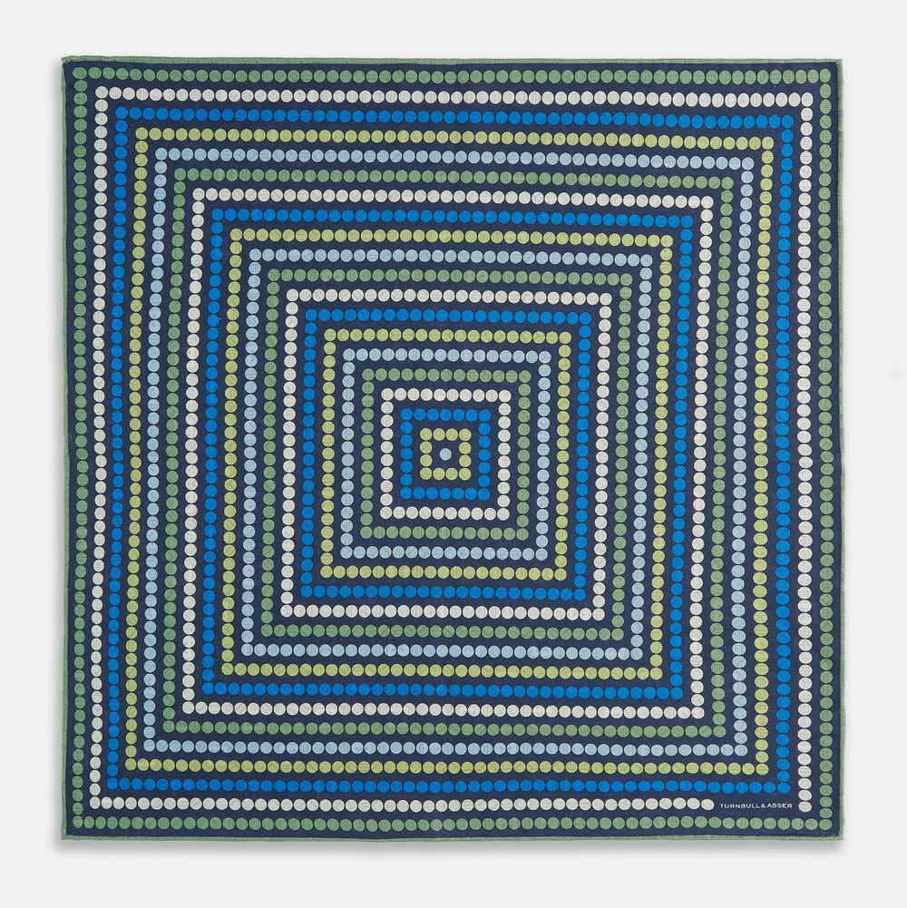 Oxford Blue Dots and Floral Tile Double-Sided Silk Pocket Square OS