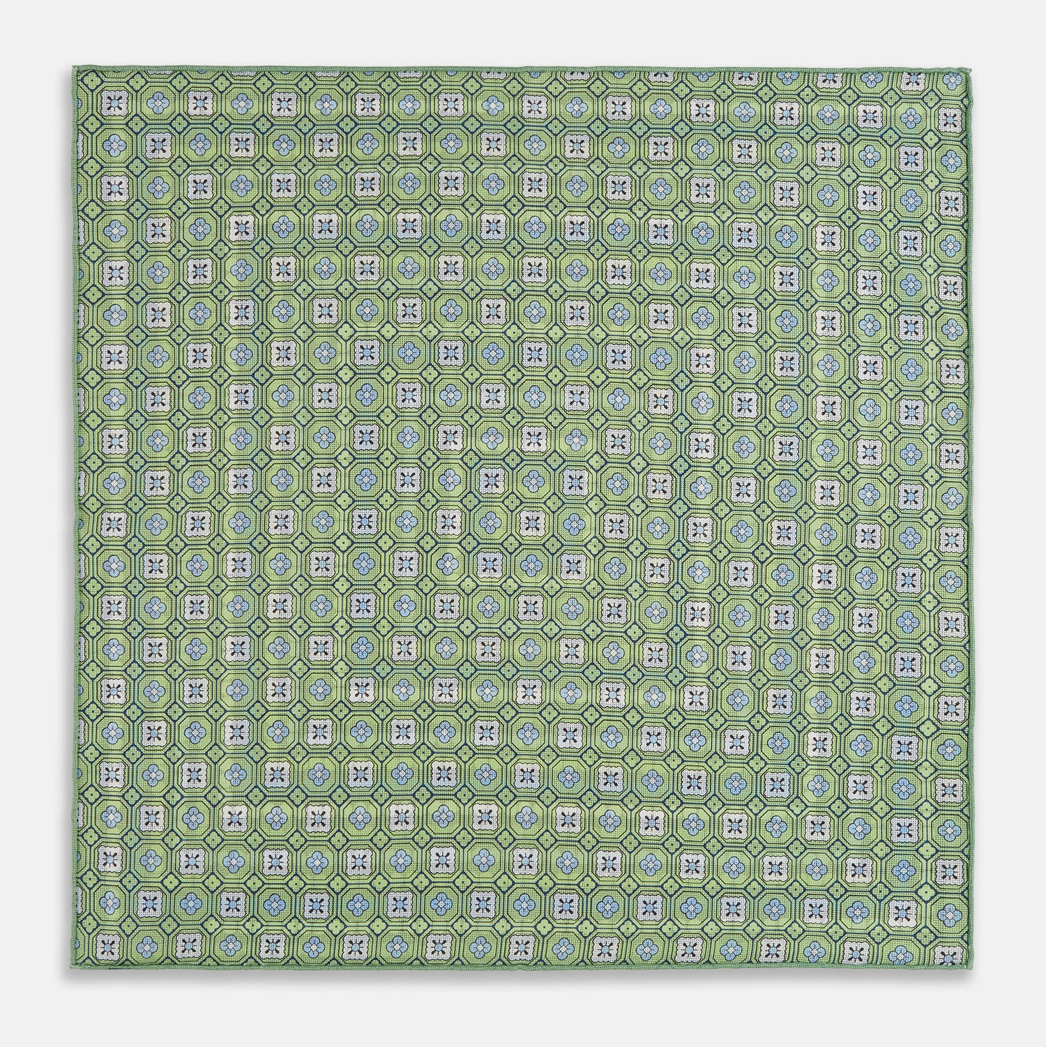 View 5 of product Oxford Blue Dots and Floral Tile Double-Sided Silk Pocket Square OS