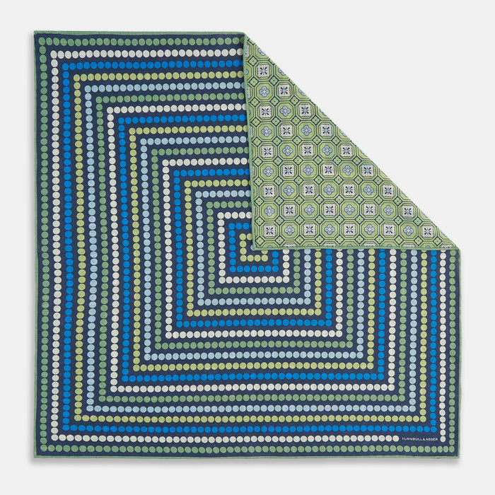 Oxford Blue Dots and Floral Tile Double-Sided Silk Pocket Square Image 5