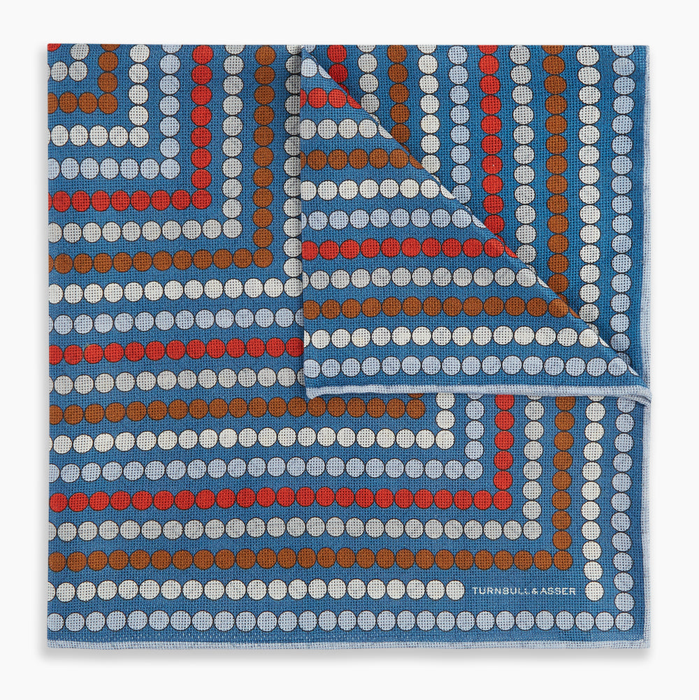 Blue Bonnet Dots and Floral Tile Double-Sided Silk Pocket Square OS