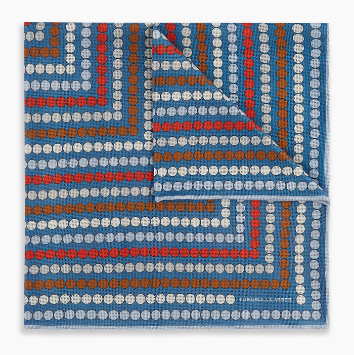 Blue Bonnet Dots and Floral Tile Double-Sided Silk Pocket Square