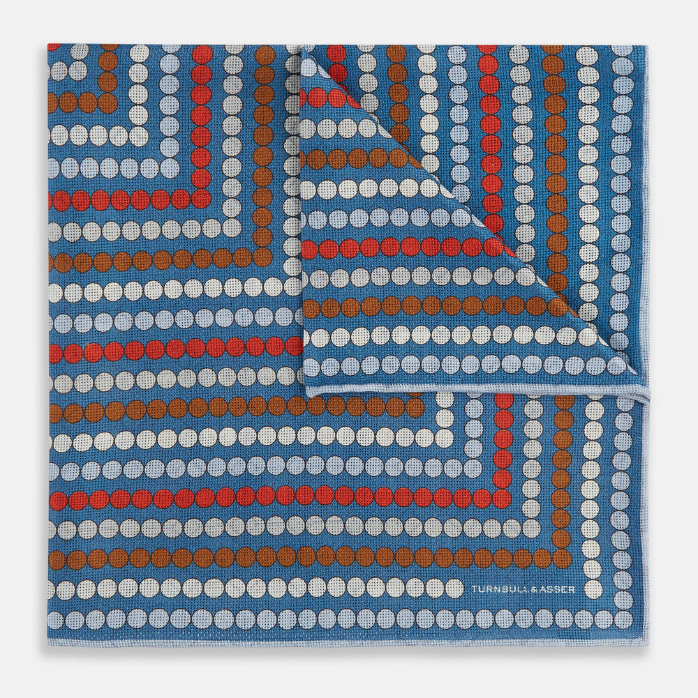 Blue Bonnet Dots and Floral Tile Double-Sided Silk Pocket Square OS