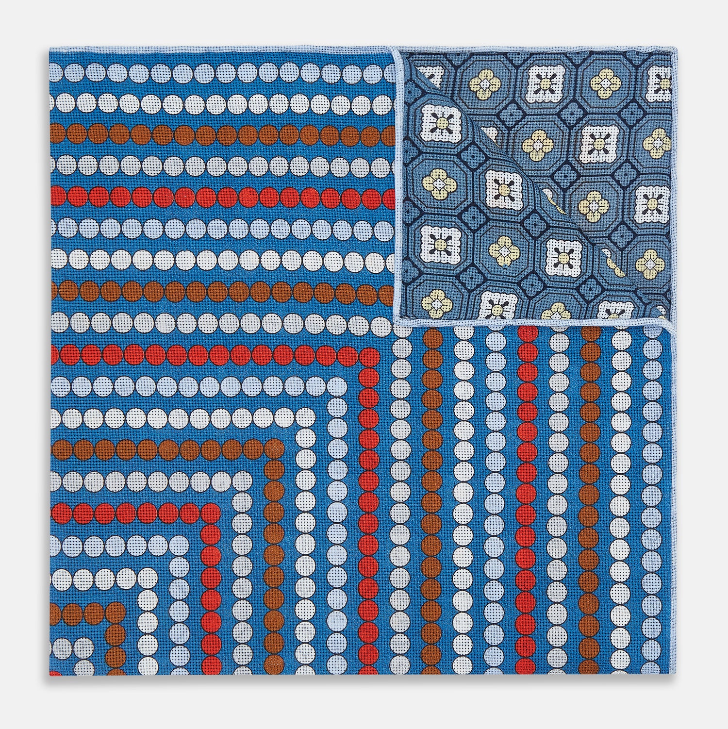 View 3 of product Blue Bonnet Dots and Floral Tile Double-Sided Silk Pocket Square OS
