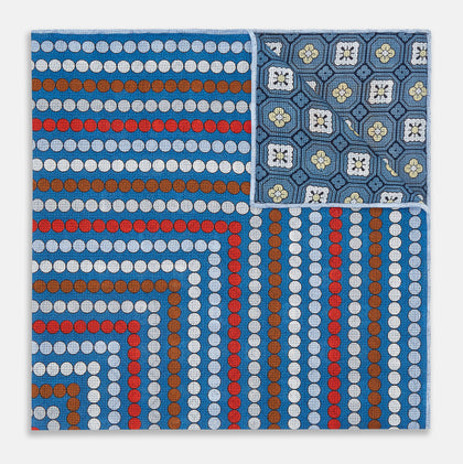 Blue Bonnet Dots and Floral Tile Double-Sided Silk Pocket Square Image 2