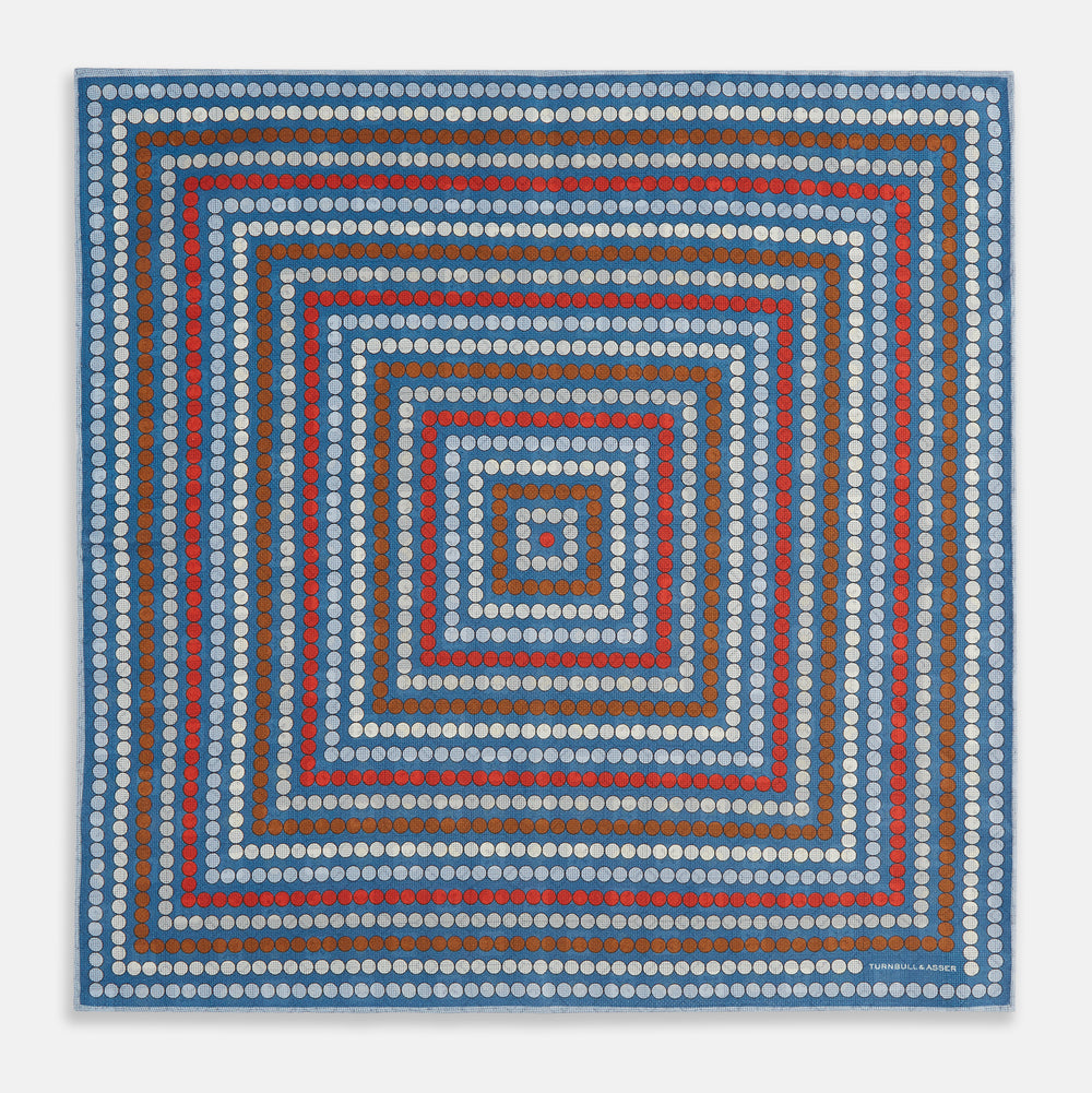 Blue Bonnet Dots and Floral Tile Double-Sided Silk Pocket Square OS