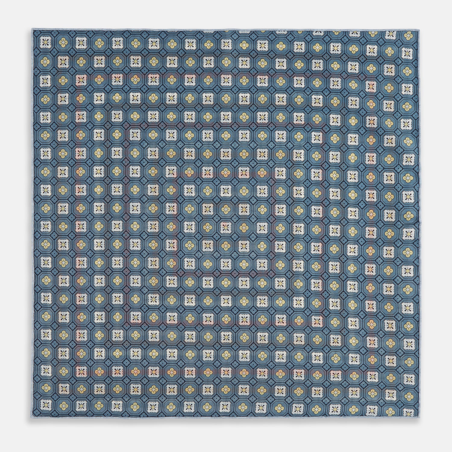 View 5 of product Blue Bonnet Dots and Floral Tile Double-Sided Silk Pocket Square OS