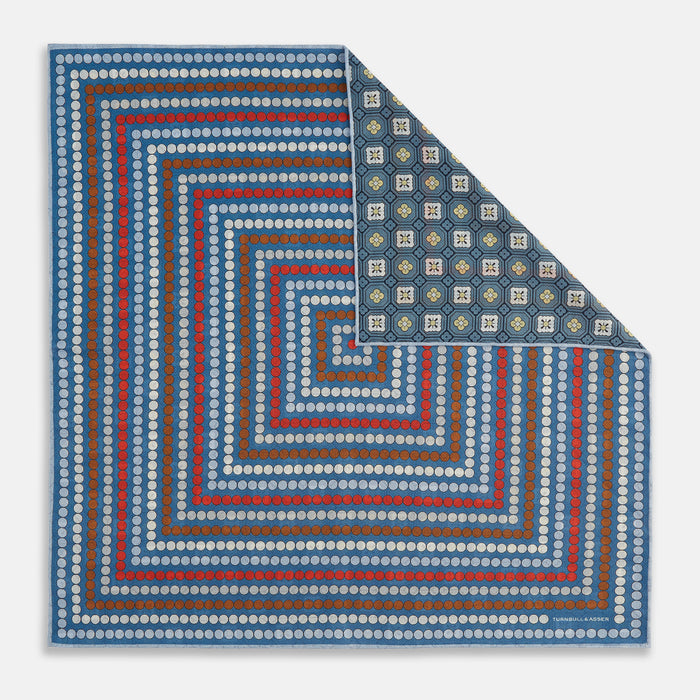 Blue Bonnet Dots and Floral Tile Double-Sided Silk Pocket Square Image 5